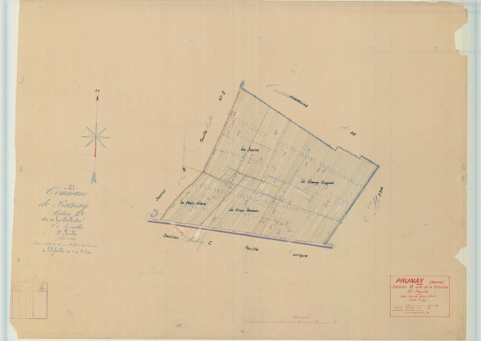 Prunay (51449). Section B3 échelle 1/2500, plan mis à jour pour 1940, plan non régulier (papier).