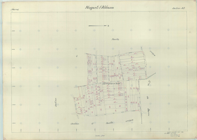 Nogent-l'Abbesse (51403). Section AD échelle 1/1000, plan renouvelé pour 1961, plan régulier (papier armé).