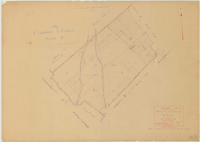 Cernon (51106). Section A3 échelle 1/2500, plan mis à jour pour 1937, plan non régulier (papier)