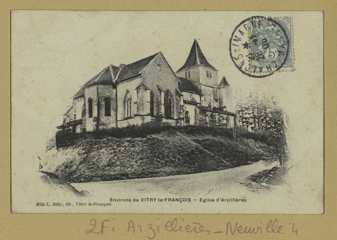 ARZILLIÈRES-NEUVILLE. Environs de Vitry-le-François. Église d'Arzillières.
Vitry-le-FrançoisLib. L. Bâty.[vers 1906]