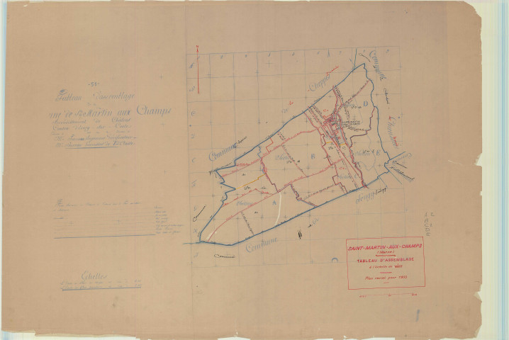 Saint-Martin-aux-Champs (51502). Tableau d'assemblage 2 échelle 1/10000, plan mis à jour pour 1933, plan non régulier (papier)