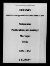 Fresnes. Naissances, publications de mariage, mariages, décès 1833-1842