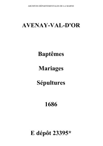 Avenay. Baptêmes, mariages, sépultures 1686