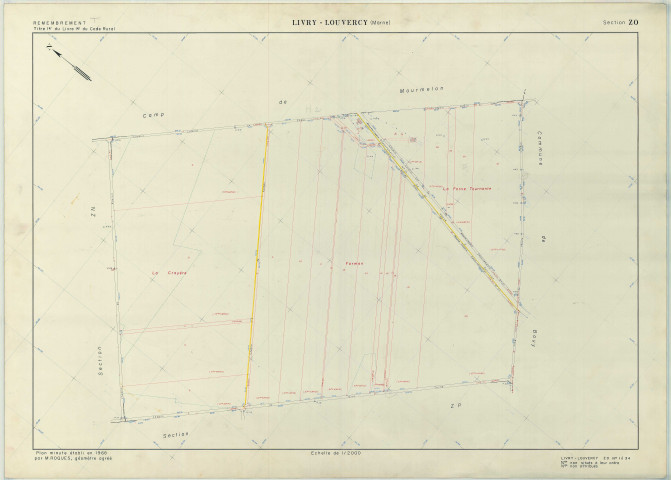 Livry-Louvercy (51326). Section ZO échelle 1/2000, plan remembré pour 1968, plan régulier (papier armé)