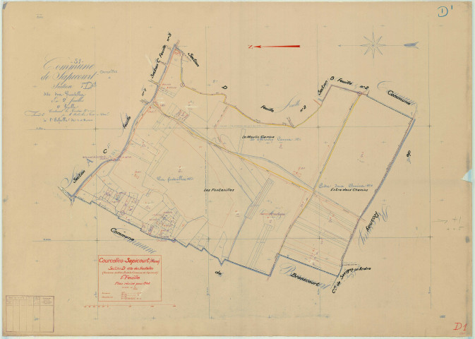 Courcelles-Sapicourt (51181). Section D1 échelle 1/2000, plan mis à jour pour 1940, plan non régulier (papier).