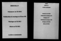 Drouilly. Naissances, publications de mariage, mariages, décès an XI-1812