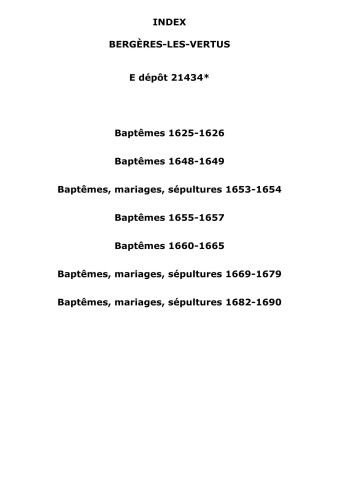 Bergères-lès-Vertus. Baptêmes, mariages, sépultures 1625-1690
