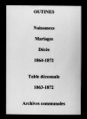 Outines. Naissances, mariages, décès et tables décennales des naissances, mariages, décès 1863-1872