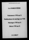 Forestière (La). Naissances, mariages, décès, publications de mariage 1793-an X
