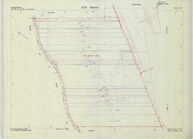 Isse (51301). Section ZO échelle 1/2000, plan remembré pour 1986, plan régulier (papier armé)