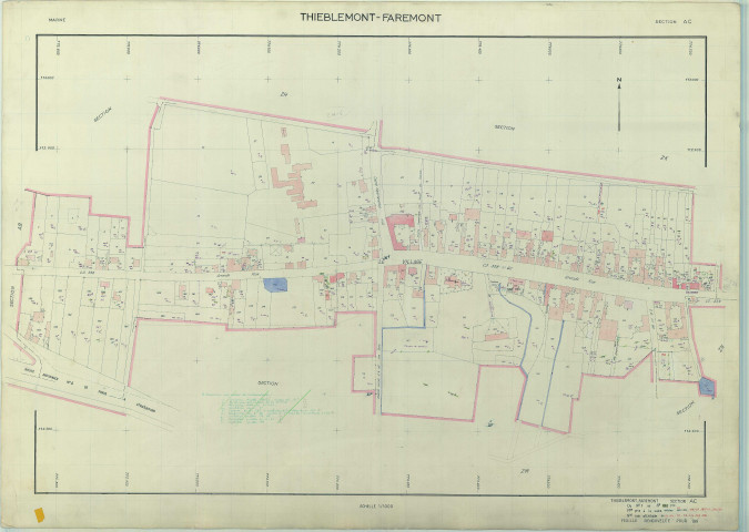 Thiéblemont-Farémont (51567). Section AC échelle 1/1000, plan renouvelé pour 1967, plan régulier (papier armé)