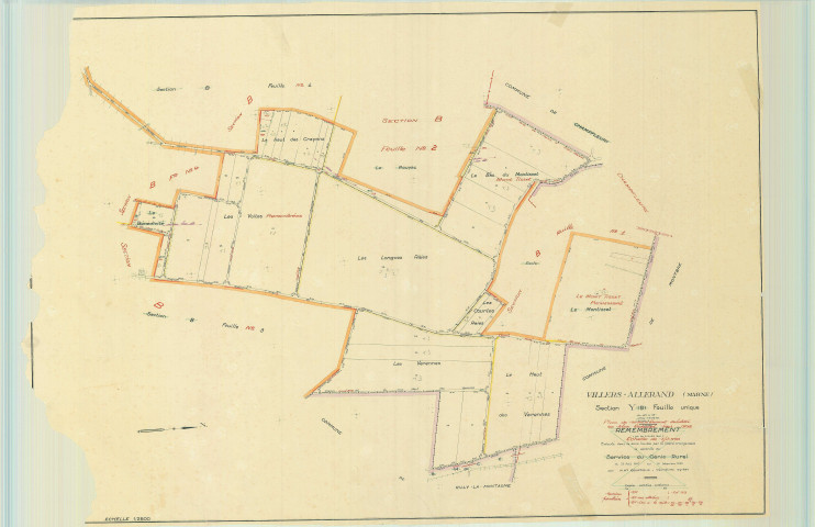 Villers-Allerand (51629). Section Y1 échelle 1/2500, plan remembré pour 1958, plan régulier (papier).