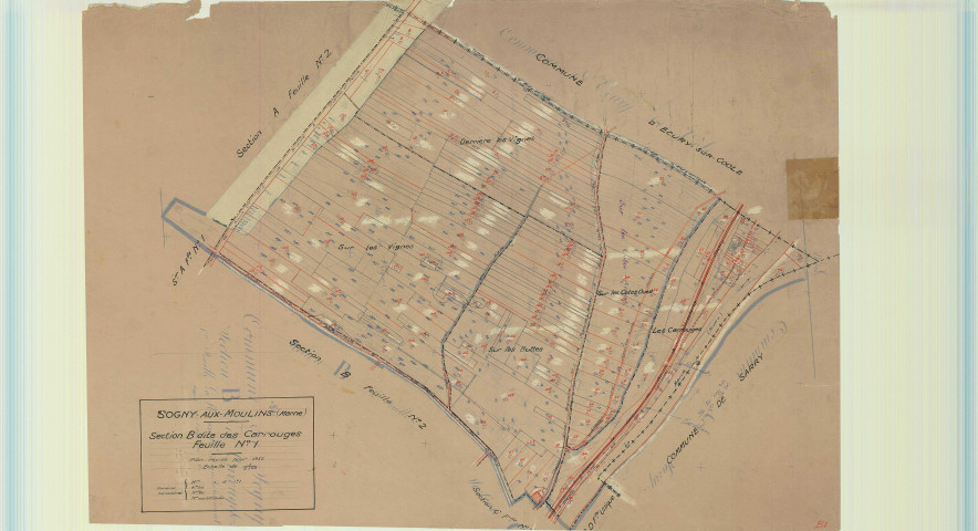 Sogny-aux-Moulins (51538). Section B1 échelle 1/2500, plan mis à jour pour 1932, plan non régulier (papier)