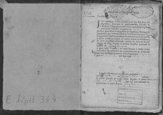 Cuis. Baptêmes, mariages, sépultures 1713-1722