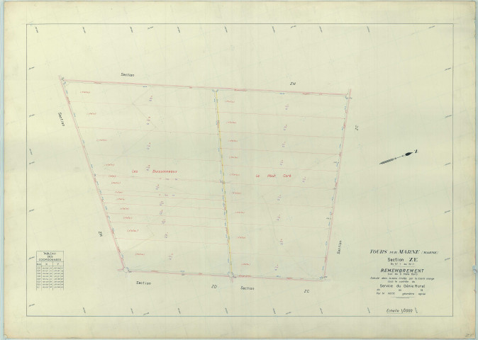 Tours-sur-Marne (51576). Section ZE échelle 1/2000, plan remembré pour 1962, plan régulier (papier armé).