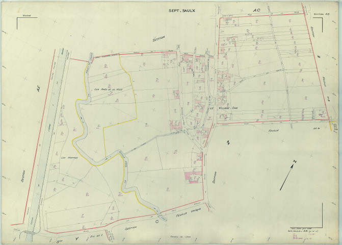 Sept-Saulx (51530). Section AD échelle 1/1000, plan renouvelé pour 1956, plan régulier (papier armé).