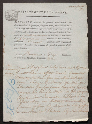 Dommartin-sous-Hans. Publications de mariage an XII-1927