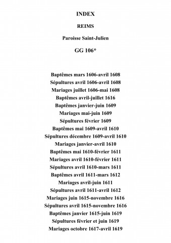 Reims. Saint-Julien. Baptêmes, mariages, sépultures 1606-1669