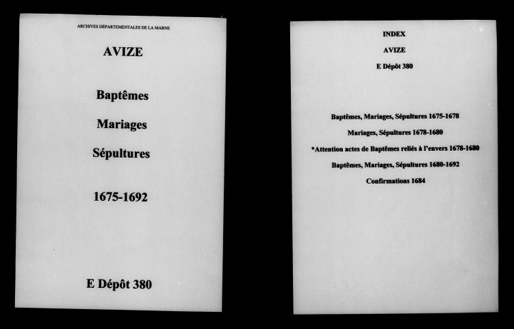 Avize. Baptêmes, mariages, sépultures 1675-1692