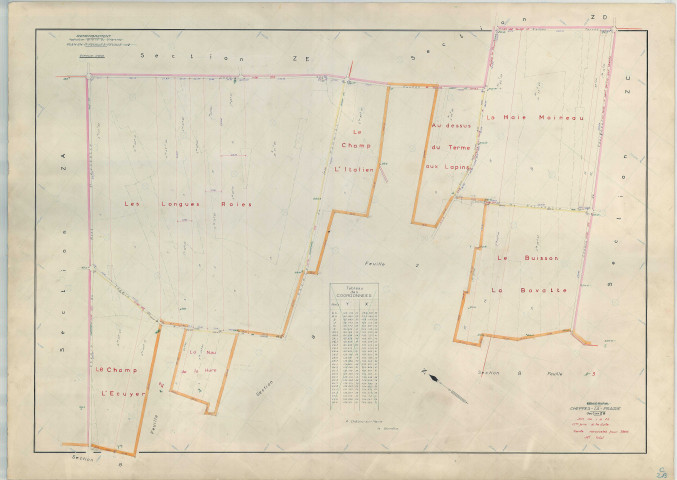 Cheppes-la-Prairie (51148). Section ZB échelle 1/2000, plan remembré pour 1964, plan régulier (papier armé)