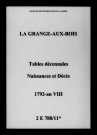 Sainte-Menehould. Grange-aux-Bois (La). Tables des naissances, décès 1792-an VIII