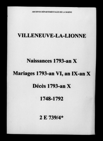 Villeneuve-la-Lionne. Naissances, mariages, décès 1793-an X