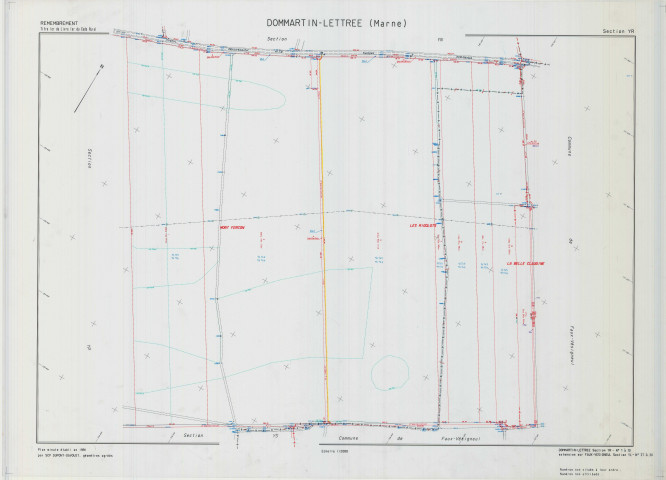 Dommartin-Lettrée (51212). Section YR échelle 1/2000, plan remembré pour 1991 (extension sur Faux-Vésigneul section YL), plan régulier (calque)
