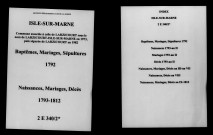 Isle-sur-Marne. Naissances, mariages, décès 1792-1812
