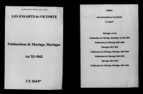Essarts-le-Vicomte (Les). Publications de mariage, mariages an XI-1862