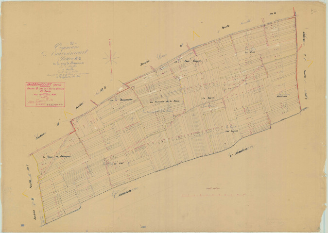 Vaudesincourt (51600). Section B2 échelle 1/2500, plan mis à jour pour 1936, plan non régulier (papier).