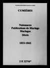 Cumières. Naissances, publications de mariage, mariages, décès 1833-1842