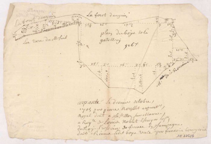 Plan et figure d'un coupon de bois appelé vulgairement le bois de la coqueterie, 1705.