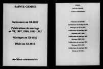 Sainte-Gemme. Naissances, publications de mariage, mariages, décès an XI-1812