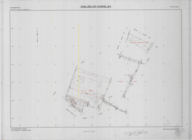 Angluzelles-et-Courcelles (51010). Section ZB 1 échelle 1/2000, plan remembré pour 01/01/1987, plan régulier de qualité P5 (calque)