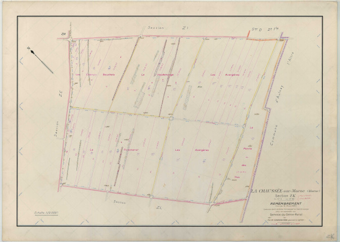 Chaussée-sur-Marne (La) (51141). Section ZK échelle 1/2000, plan remembré pour 1959, plan régulier (papier armé)