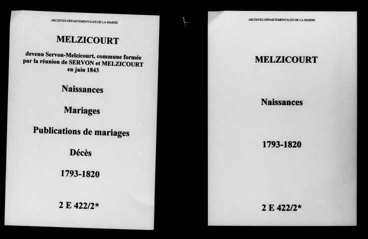 Melzicourt. Naissances, mariages, décès 1793-1820