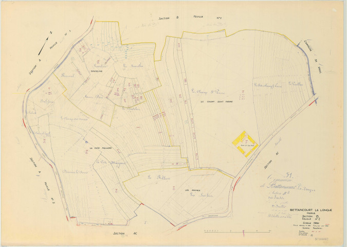 Bettancourt-la-Longue (51057). Section B2 échelle 1/1250, plan mis à jour pour 1970, plan non régulier (papier)