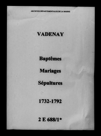 Vadenay. Baptêmes, mariages, sépultures 1732-1792