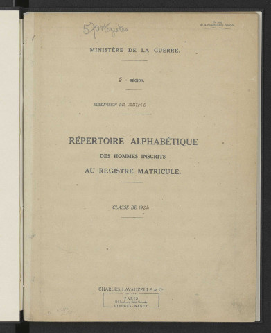 Répertoire alphabétique des registres matricules