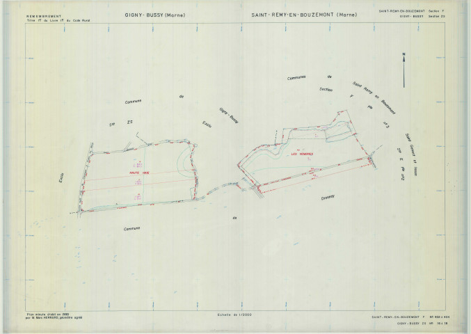 Gigny-Bussy (51270). Section ZS échelle 1/2000, plan mis à jour pour 1988 (extension sur Saint-Rémy-en-Bouzemont section F), plan non régulier (calque)
