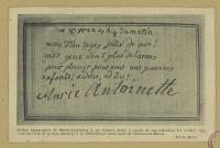 CHÂLONS-EN-CHAMPAGNE. Adieux autographes de Marie-Antoinette à ses enfants, écrits le matin de son exécution (16 octobre 1793) sur un livre de prières conservé à la bibliothèque municipale de Châlons-sur-Marne.
G. Royer.Sans date