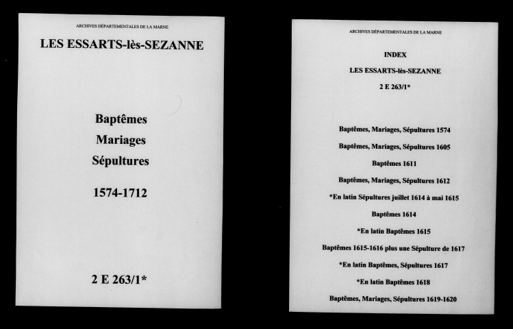 Essarts-lès-Sézanne (Les) . Baptêmes, mariages, sépultures 1574-1712