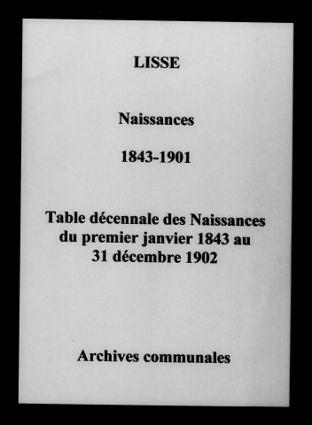 Lisse. Naissances, tables des naissances 1843-1902