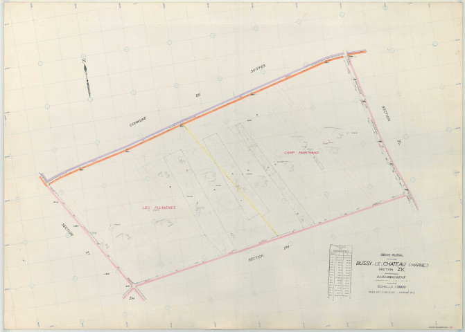 Bussy-le-Château (51097). Section ZK échelle 1/2000, plan remembré pour 1969, plan régulier (papier armé)