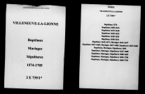 Villeneuve-la-Lionne. Baptêmes, mariages, sépultures 1574-1705