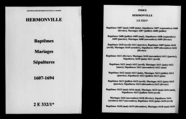 Hermonville. Baptêmes, mariages, sépultures 1607-1694