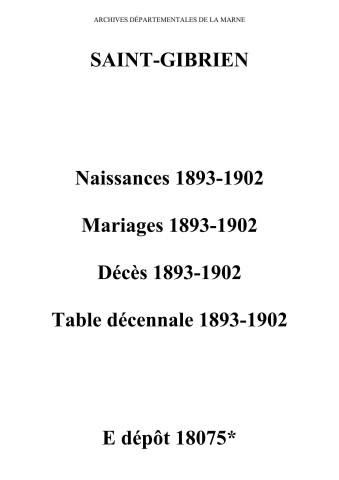 Saint-Gibrien. Naissances, mariages, décès et tables décennales des naissances, mariages, décès 1893-1902