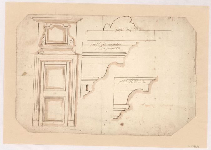 Abbaye de Huiron. Profil des corniches des placards, 1719.