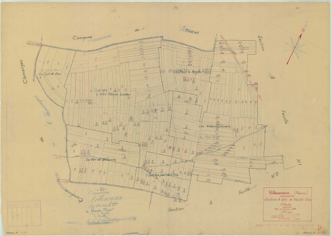 Villeseneux (51638). Section A1 échelle 1/2500, plan mis à jour pour 1939, plan non régulier (papier)