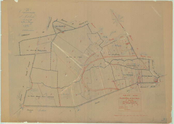 Saint-Martin-d'Ablois (51002). Section B3 1 échelle 1/2500, plan mis à jour pour 01/01/1933, non régulier (papier)